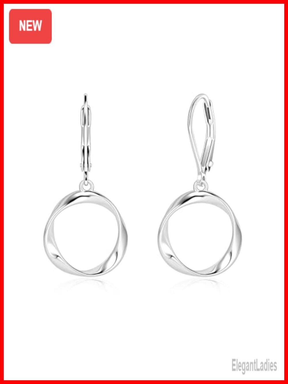 Round Twist Dangle Drop Earrings Silver Plated Brass Leverback Women